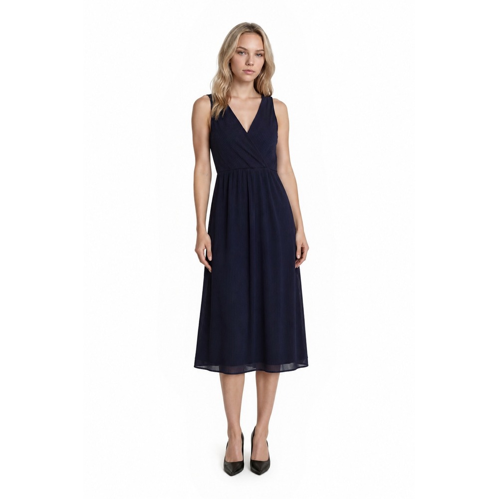Halston Heritage Navy Sleeveless V-Neck Midi Dress